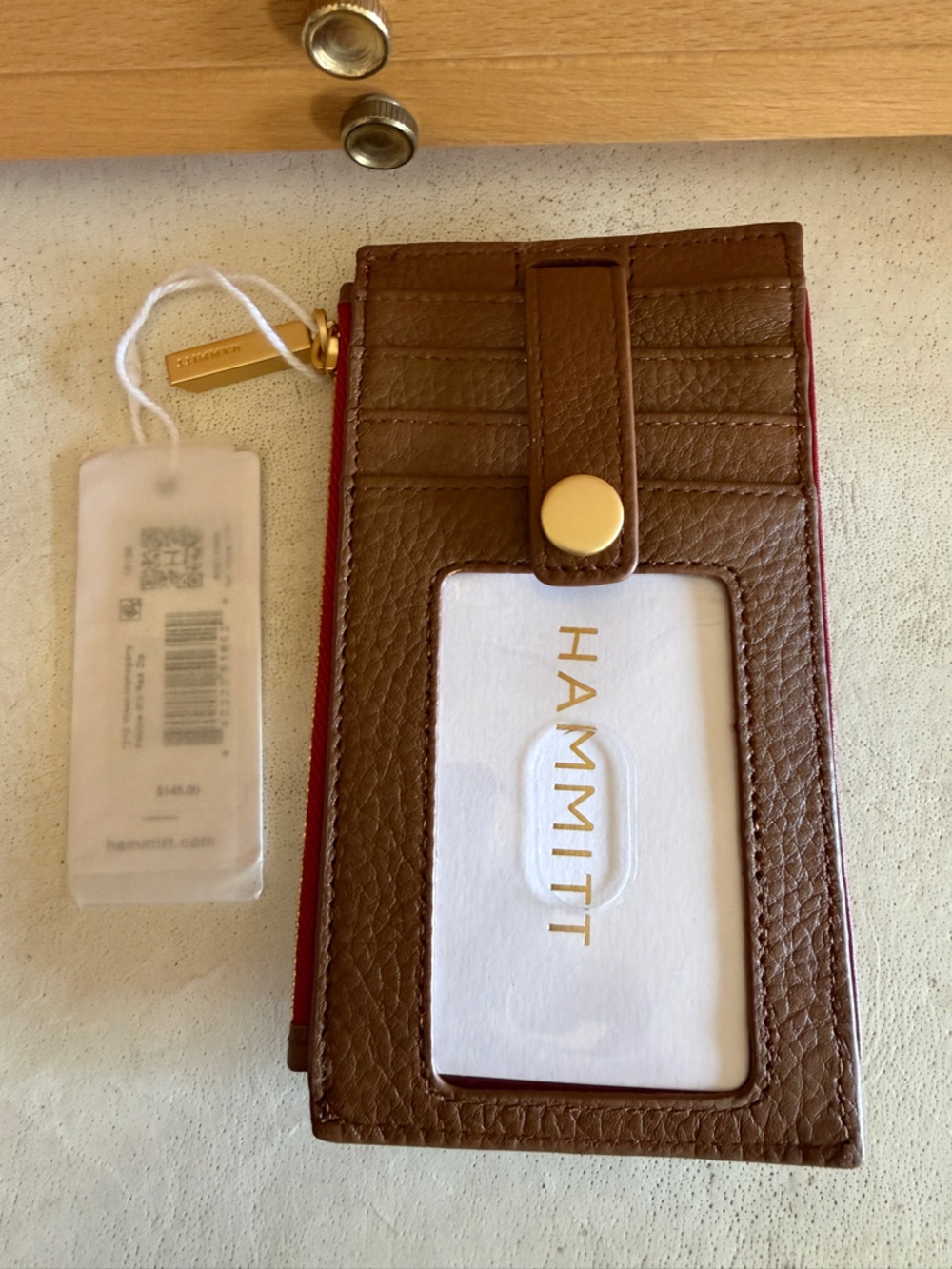 Hammitt Brown Leather Card Holder Wallet Zip Pouch ID Case NWT - Picture 2 of 5